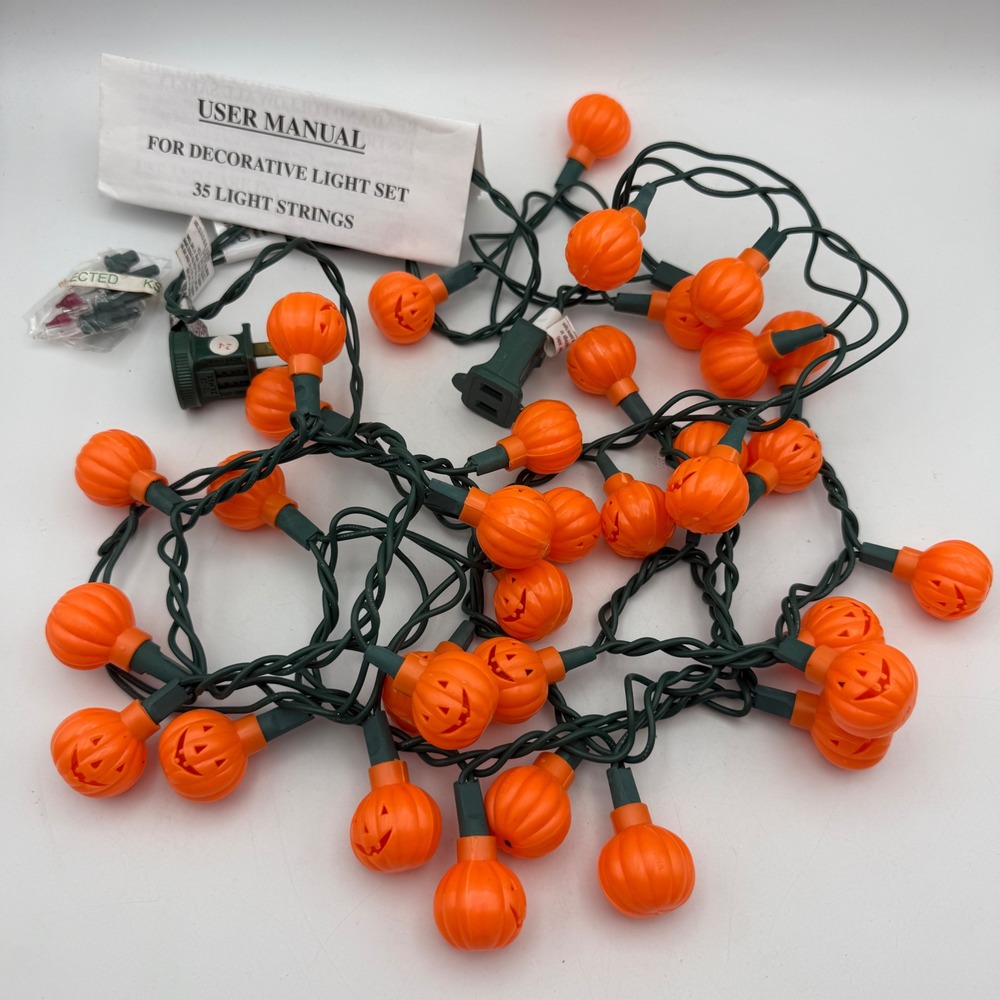 Pumpkin String Lights Orange 35 Light Set Jack O Lantern Halloween